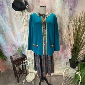 VTG📌 Pablo Collection 90s Pleated Paisley Pattern Skirt & Matching Teal Jacket